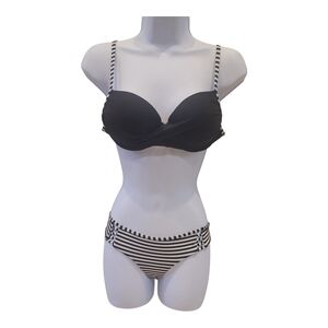 Black and White Striped Bikini Top
